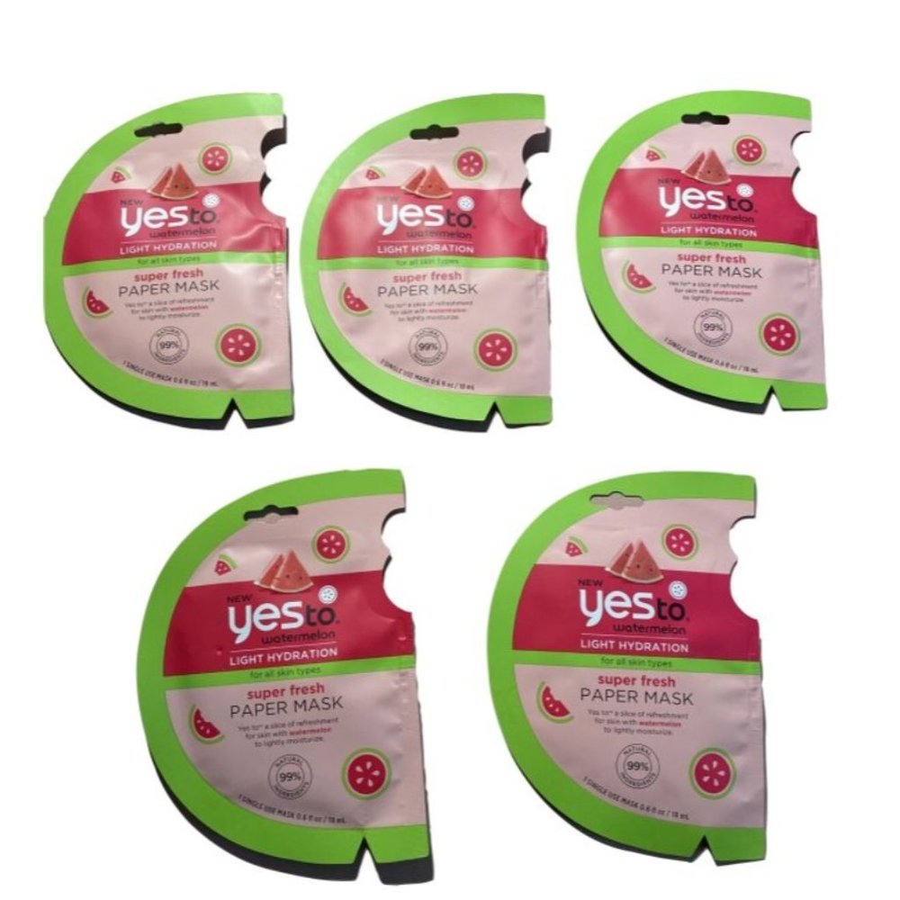 5X Yes To Watermelon Light Hydration Paper Mask Super Fresh 0.6 fl oz